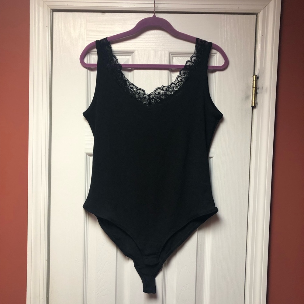 ***NWOT*** Black Ribbed Bodysuit with Lace Trim